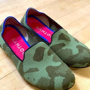 Rothy’s loafers, camo with pink inserts